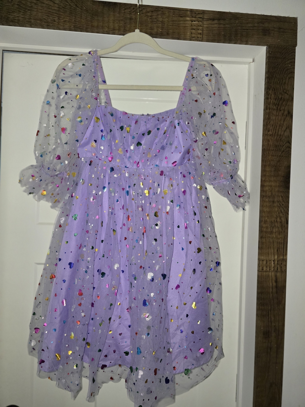 Lilac Mini Dress with Multicolor Heart Confetti